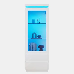 Vitrine 60x40x171 cm - Armário alto com 2 gavetas, LED, portas de vidro e abatíveis - Branco