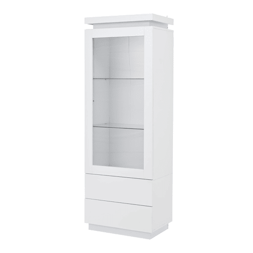 Vitrine 60x40x171 cm - Armário alto com 2 gavetas, LED, portas de vidro e abatíveis - Branco