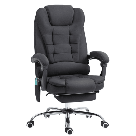Vinsetto Cadeira de Escritório com 6 Pontos de Massagem Giratória com Encosto Reclinável 135º Função de Aquecimento Apoio para os Pés Retrátil Altura Ajustável e Controlo Remoto 65x70x111-119 cm Preto