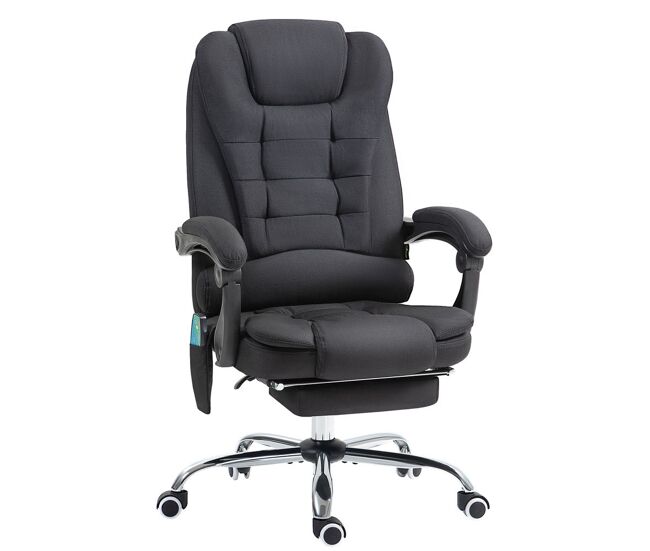 Vinsetto silla de oficina con 6 puntos de masaje vibratorio, silla de escritorio giratoria, respaldo reclinable 135º, función calefacción, reposapiés retráctil, altura ajustable, control remoto, negro