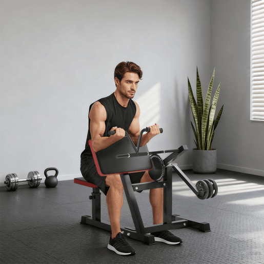 SPORTNOW Máquina de Bíceps e Tríceps 2 em 1 Banco de Curl de Pregador com Assento e Suporte de Cotovelo Ajustáveis Máquina de Curl de Bíceps e Extensão de Tríceps para Treino em Ginásio Casa 105x95x80 cm Preto