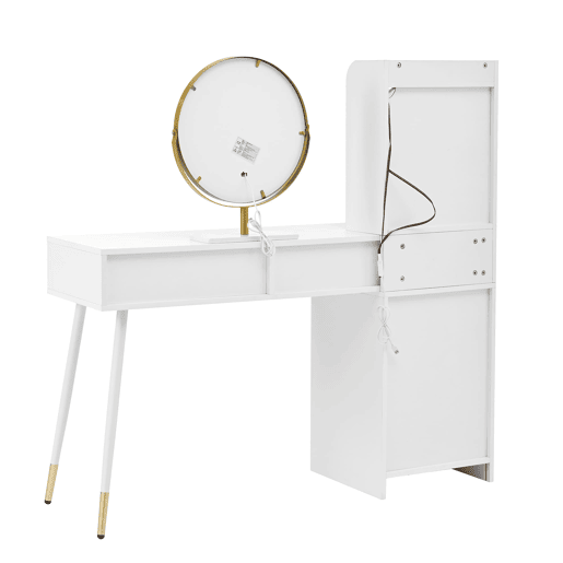 Penteadeira 100x40x125 cm - LED tricolor, 4 gavetas, armário com luz e prateleira aberta - Branco Penteadeira 100x40x125 cm - LED tricolor, 4 gavetas, armário com luz e prateleira aberta - Branco
