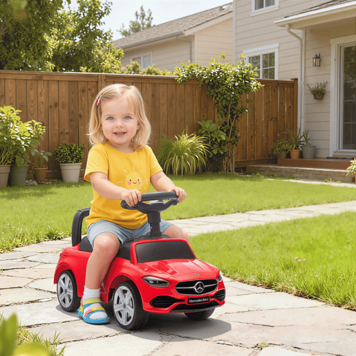 AIYAPLAY Carro Andador para Crianças de 18-36 Meses Mercedes-Benz Classe C Carro de Passeio com Buzina Volante Sons de Motor e Espaço de Armazenamento 65x28x39 cm Vermelho