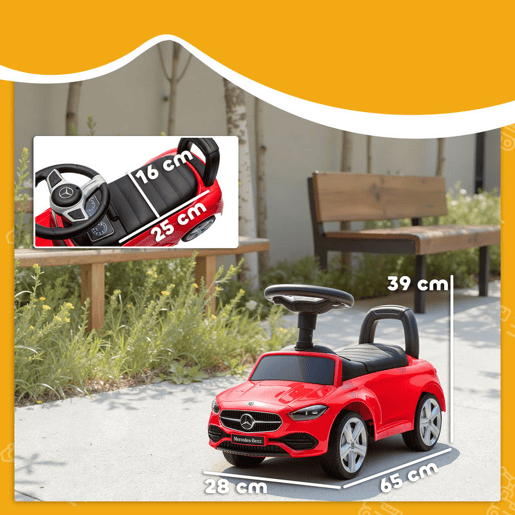 AIYAPLAY Carro Andador para Crianças de 18-36 Meses Mercedes-Benz Classe C Carro de Passeio com Buzina Volante Sons de Motor e Espaço de Armazenamento 65x28x39 cm Vermelho