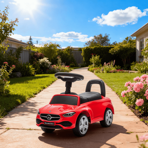 AIYAPLAY Carro Andador para Crianças de 18-36 Meses Mercedes-Benz Classe C Carro de Passeio com Buzina Volante Sons de Motor e Espaço de Armazenamento 65x28x39 cm Vermelho