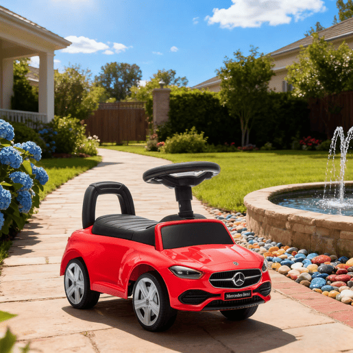 AIYAPLAY Carro Andador para Crianças de 18-36 Meses Mercedes-Benz Classe C Carro de Passeio com Buzina Volante Sons de Motor e Espaço de Armazenamento 65x28x39 cm Vermelho