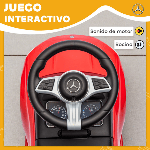 AIYAPLAY Carro Andador para Crianças de 18-36 Meses Mercedes-Benz Classe C Carro de Passeio com Buzina Volante Sons de Motor e Espaço de Armazenamento 65x28x39 cm Vermelho
