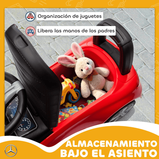 AIYAPLAY Carro Andador para Crianças de 18-36 Meses Mercedes-Benz Classe C Carro de Passeio com Buzina Volante Sons de Motor e Espaço de Armazenamento 65x28x39 cm Vermelho