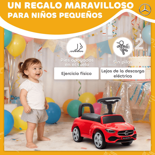 AIYAPLAY Carro Andador para Crianças de 18-36 Meses Mercedes-Benz Classe C Carro de Passeio com Buzina Volante Sons de Motor e Espaço de Armazenamento 65x28x39 cm Vermelho