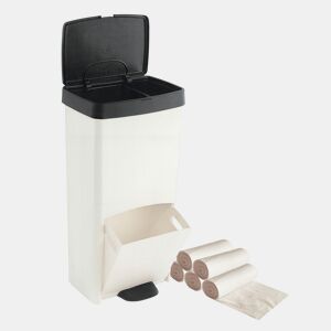 Conjunto de lixeira de 70L para lixo ou reciclagem, nas cores PRETO E BRANCO, VERTICAL, com 2 compartimentos. A lixeira INCLUI 5 rolos (75 sacos) de 10L para resíduos.