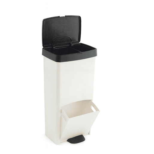 Lixeira vertical de 70 litros, preta e branca, para lixo ou reciclagem, com 2 compartimentos, 76 cm de altura, fácil de gerenciar, cor preta antracite.
