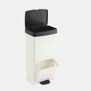 Lixeira vertical de 70 litros, preta e branca, para lixo ou reciclagem, com 2 compartimentos, 76 cm de altura, fácil de gerenciar, cor preta antracite.