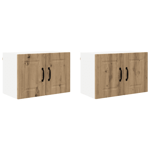 Lote de 2 Armários de cozinha suspendidos - Cozinha modular Colgantes com porta Carvalho Artesanal