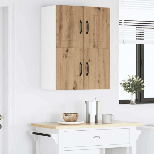 Lote de 2 Armários de cozinha suspendidos - Cozinha modular Colgantes com porta Carvalho Artesanal