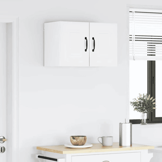 Lote de 2 Armários de cozinha suspendidos - Cozinha modular Colgantes com porta Branco Brilhante