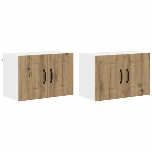 Lote de 2 Armários de cozinha suspendidos - Cozinha modular Colgantes com porta Carvalho Artesanal