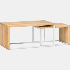 HOMCOM Conjunto de 2 Mesas de Centro Mesas de Café com Pés de Metal Estilo Industrial para Sala de Estar Sala de Jantar 90x48x42 cm e 59x42x36 cm Branco e Madeira