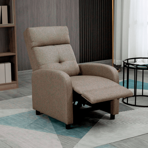 Poltrona reclinável manual Relax 155º, modelo Denmark, para sala de estar, em poliéster respirável marrom, 67x98x87 cm