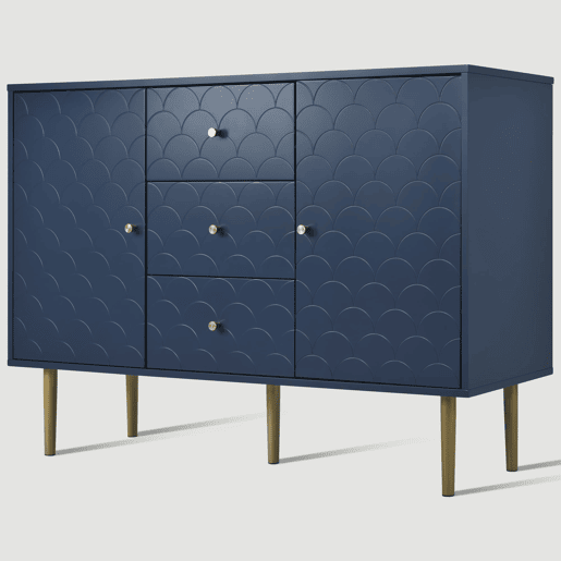 Aparador 120x40x83 cm - 2 portas, 3 gavetas, prateleira ajustável - Azul marinho