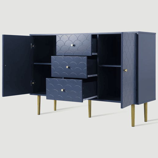 Aparador 120x40x83 cm - 2 portas, 3 gavetas, prateleira ajustável - Azul marinho