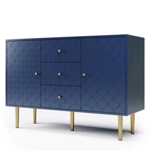 Aparador 120x40x83 cm - 2 portas, 3 gavetas, prateleira ajustável - Azul marinho