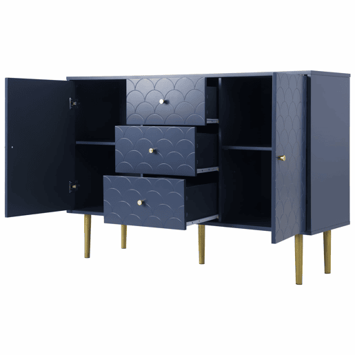 Aparador 120x40x83 cm - 2 portas, 3 gavetas, prateleira ajustável - Azul marinho