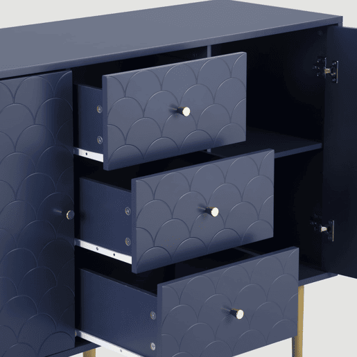 Aparador 120x40x83 cm - 2 portas, 3 gavetas, prateleira ajustável - Azul marinho