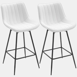 HOMCOM Conjunto de 2 Bancos de Bar Giratórios Bancos Altos de Cozinha com Encosto Curvado e Apoio para os Pés Estofados em PU Estrutura de Aço Cadeiras Altas de Cozinha para Sala de Jantar 47x54,5x97,5 cm Branco