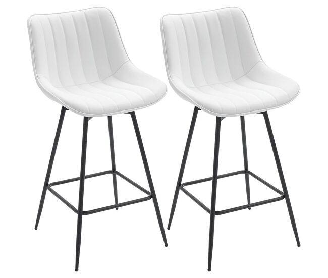 Homcom juego de 2 taburetes de bar giratorios, taburetes altos de cocina con respaldo curvado y reposapiés, tapizado en pu, marco de acero, sillas altas de cocina para comedor, salón, blanco