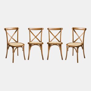 Cadeira de bistrô vintage madeira, set de 4, Belleville, Efeito Noyer, 48.5x53.5x88.5 cm