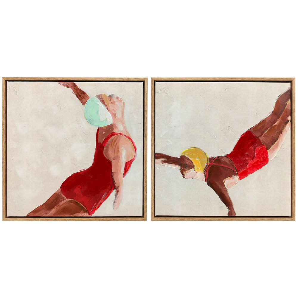 Homcom cuadros en lienzo de figuras dinámicas a mano, 40x40 cm, 2 piezas, cuadros de arte de pared enmarcados, decoración moderna para dormitorio, salón, cocina, rojo