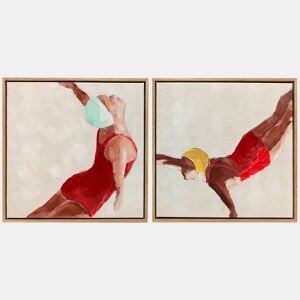HOMCOM Pinturas em Tela de Figuras Dinâmicas à Mão 40x40 cm 2 Peças Pinturas de Arte de Parede Emolduradas Decoração Moderna para Quarto Sala Cozinha Vermelho