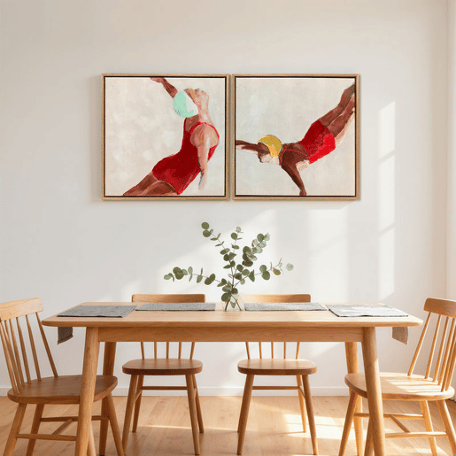 HOMCOM Pinturas em Tela de Figuras Dinâmicas à Mão 40x40 cm 2 Peças Pinturas de Arte de Parede Emolduradas Decoração Moderna para Quarto Sala Cozinha Vermelho