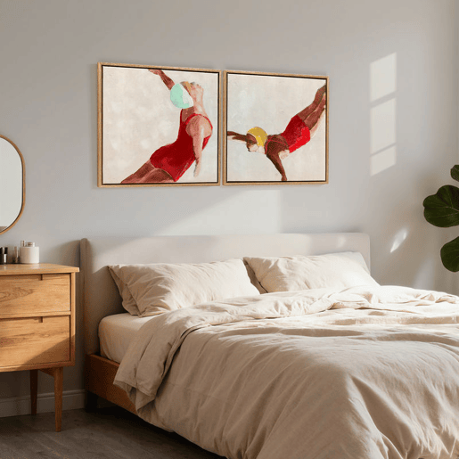 HOMCOM Pinturas em Tela de Figuras Dinâmicas à Mão 40x40 cm 2 Peças Pinturas de Arte de Parede Emolduradas Decoração Moderna para Quarto Sala Cozinha Vermelho