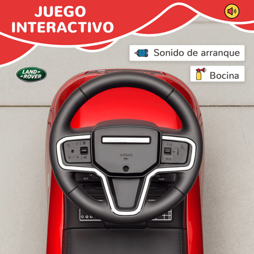 AIYAPLAY Carro Andador Infantil com Licença de Land Rover Carro Andador para Crianças de 18-36 Meses com Armazenamento Volante Buzina Sons de Motor 65,5x28x42 cm Vermelho