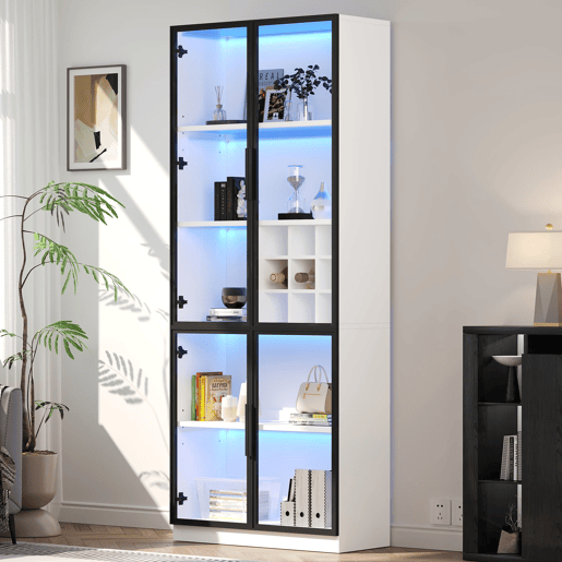 Vitrine 60x40x180 cm - Porta acrílica, LED, 3 prateleiras de vidro, alto brilho - Branco