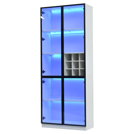 Vitrine 60x40x180 cm - Porta acrílica, LED, 3 prateleiras de vidro, alto brilho - Branco