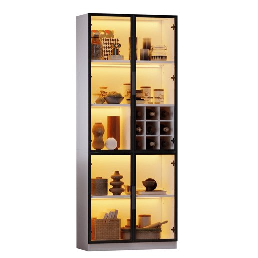 Vitrine 60x40x180 cm - Porta acrílica, LED, 3 prateleiras de vidro, alto brilho - Branco
