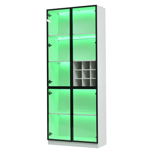Vitrine 60x40x180 cm - Porta acrílica, LED, 3 prateleiras de vidro, alto brilho - Branco