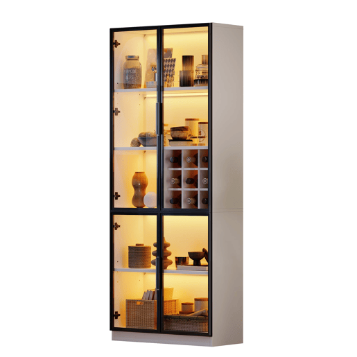 Vitrine 60x40x180 cm - Porta acrílica, LED, 3 prateleiras de vidro, alto brilho - Branco