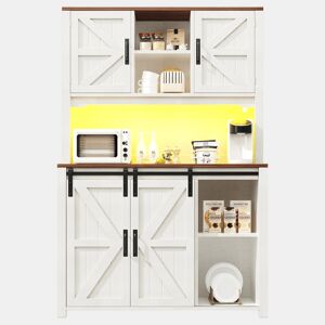 Aparador 115 × 40 × 174,7 cm - Com portas de correr e luz LED - Branco