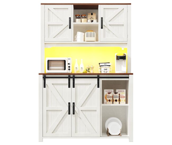 Aparador 115 × 40 × 174,7 cm - con puertas correderas y luz led - blanco