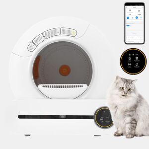Caixa de areia autolimpante 65L - para vários gatos, sensor infravermelho, eliminação de odores, controlo por aplicação, segurança infantil - branco