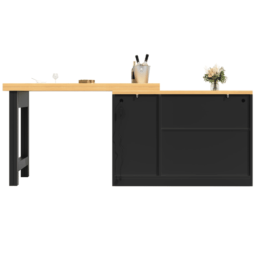 Mesa de bar extensível 120-180 cm - Com LED, rotação de 360°, com arrumação - Preto, Natural Mesa de bar extensível 120-180 cm - Com LED, rotação de 360°, com arrumação - Preto, Natural