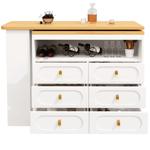 Aparador 137-203 cm - Design moderno com arrumação e função extensível - Branco