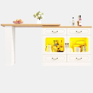 Mesa de bar extensível 135-203 cm - Com arrumação, giratória 360°, LED - Branca
