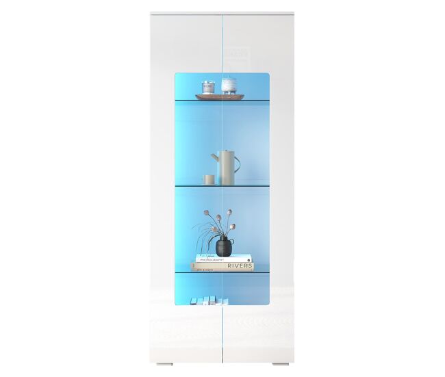 Vitrina 70x40x173 cm - 2 puertas acrílicas, led, vidrio templado, alto brillo - blanco