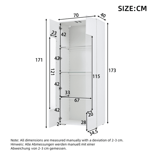 Vitrine 70x40x173 cm - 2 portas acrÃlicas, LED, vidro temperado, alto brilho - Branco Vitrine 70x40x173 cm - 2 portas acrÃlicas, LED, vidro temperado, alto brilho - Branco