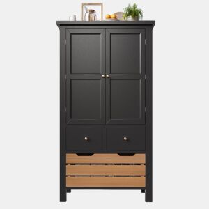 Aparador 80x40x140 cm - Buffet alto, 2 portas, 5 gavetas - Preto