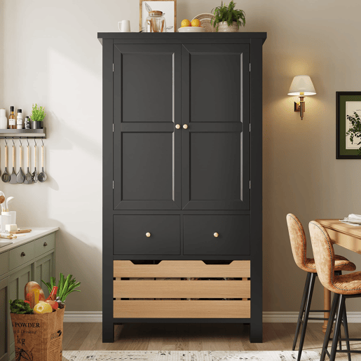 Aparador 80x40x140 cm - Buffet alto, 2 portas, 5 gavetas - Preto Aparador 80x40x140 cm - Buffet alto, 2 portas, 5 gavetas - Preto